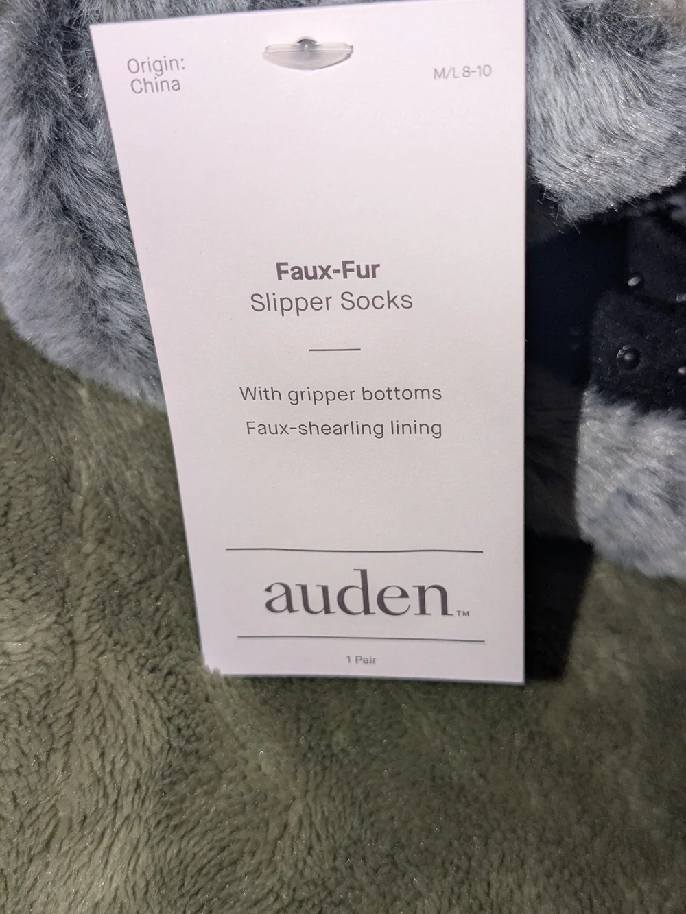 Auden Faux Fur Lined Slipper Socks - Gray & White